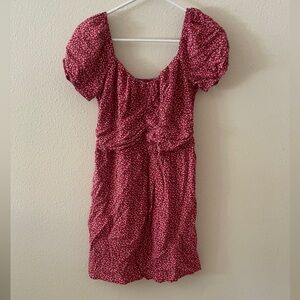 Hollister smocked Red Floral Puff Sleeve Mini Dress